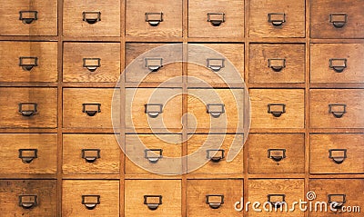 Apothecary wood chest with drawers Stock Photo