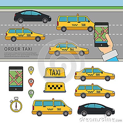 App for booking taxi Vector Illustration