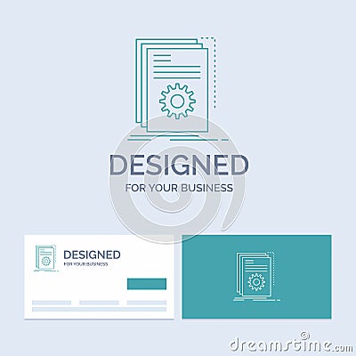 App, build, developer, program, script Business Logo Line Icon Symbol for your business. Turquoise Business Cards with Brand logo Vector Illustration