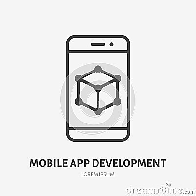 App developing flat line icon. Vector thin sign of mobile phone ui, ux developer logo. Smartphone prototype outline Vector Illustration