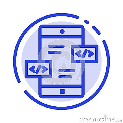 App Development, Arrows, Div, Mobile Blue Dotted Line Line Icon Vector Illustration