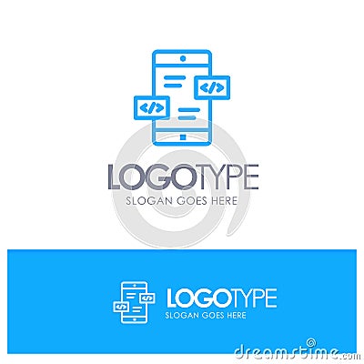 App Development, Arrows, Div, Mobile Blue Outline Logo Place for Tagline Vector Illustration