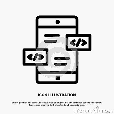 App Development, Arrows, Div, Mobile Line Icon Vector Vector Illustration