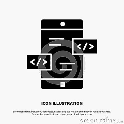 App Development, Arrows, Div, Mobile solid Glyph Icon vector Vector Illustration