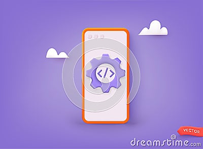 App Development. Smartphone interface building process, mobile app. 3D Web Vector Illustrations Vector Illustration