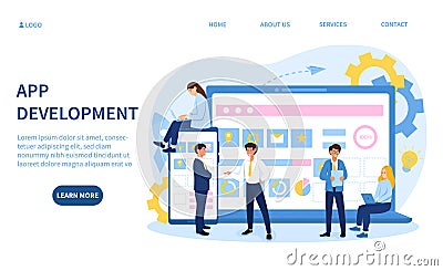 App development with various coders in discussion Vector Illustration