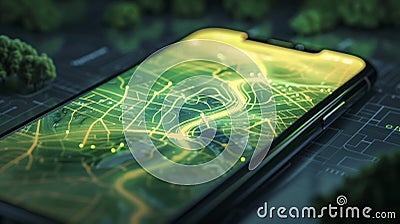 The app displays a map of the users location highlighting areas with high levels of known triggers for respiratory Stock Photo
