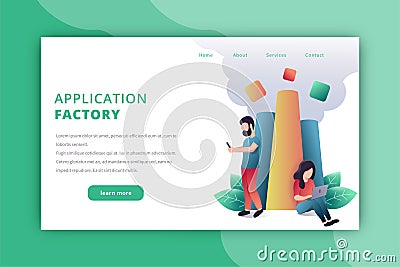 Application factory landing page Cartoon Illustration