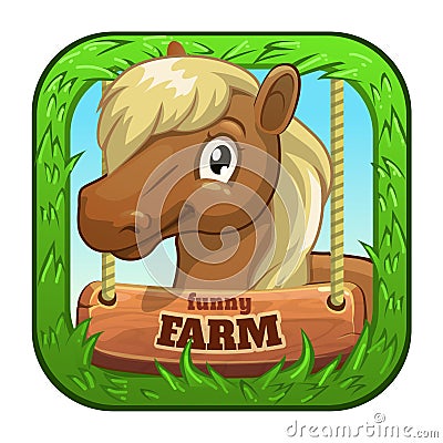 App icon with cute cartoon funny pony head. Vector Illustration