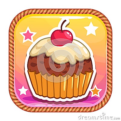 App icon with cute sweet cartoon cupcake Vector Illustration