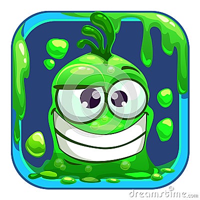 App icon with funny green slimy monster. Vector Illustration