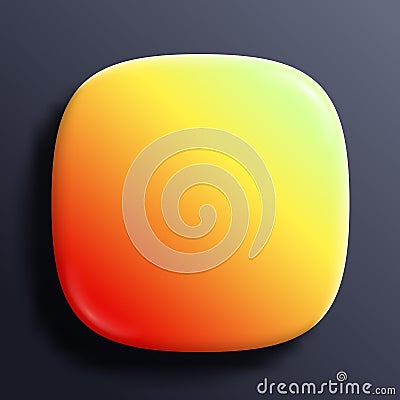 App icon superellipse, glossy vector background. 3D squircle button with yellow neon holographic gradient and realistic Vector Illustration