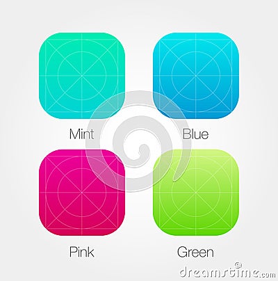 App Icon Template Set with Guidelines. Vector Fresh Colour Vector Illustration