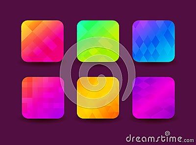 6 App icons background set for mobile device. Bright and beautiful gradient trands with overlay of simple shapes. Vector Vector Illustration