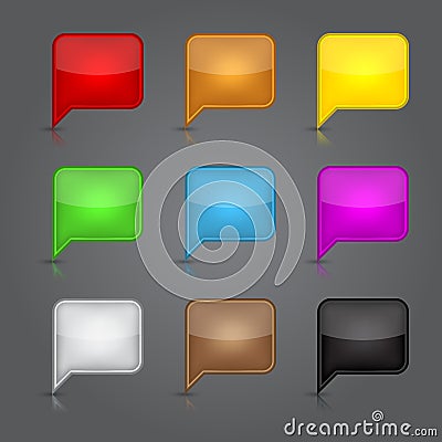 App icons glass set. Glossy empty speech bubble we Vector Illustration
