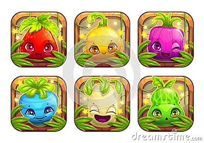 App icons wth cute cartoon plant monsters. Vector Illustration