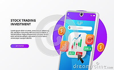 App stock securities trading investment with candlestick chart illustration with 3d phone money growth Vector Illustration