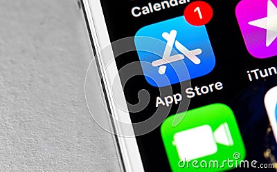 App Store, iTunes icon apps on the screen Editorial Stock Photo