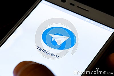 App Telegram messenger on the smartphone Editorial Stock Photo
