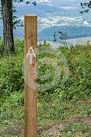 Appalachian Trail Sign with Shenandoah Valley in the Background Editorial Stock Photo