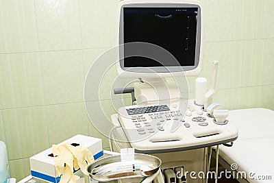 Apparatus ultrasound examination. Medical research. Work in hosp Stock Photo