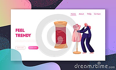 Apparel or Fashion Designer Projecting Garment on Mannequin Website Landing Page, Woman Sewing Clothes, Needlework Dressmaking Vector Illustration