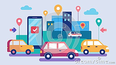 An appbased ridesharing service analyzing traffic patterns to optimize pickup and dropoff locations.. Vector Vector Illustration