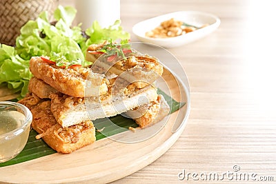 Appetizer. Asian appetizer of crispy shrimp sandwich or shrimp t Stock Photo