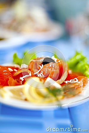 Appetizer dish of trout Stock Photo