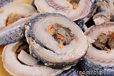 Appetizer of spicy herring rolls Stock Photo