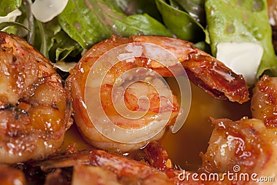 Appetizer with yummy shrimps Stock Photo