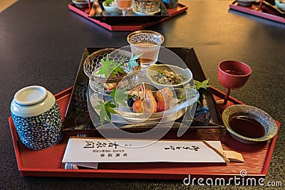 The Appetizers or Entry for Japanese Kaiseki cuisine Editorial Stock Photo