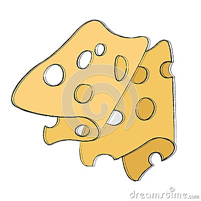 Appetizing beautiful piece of yellow hard royal cheese with big holes Vector Illustration