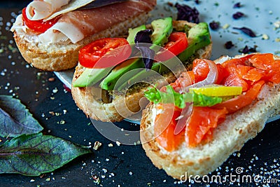 Appetizing bruschetta. Stock Photo