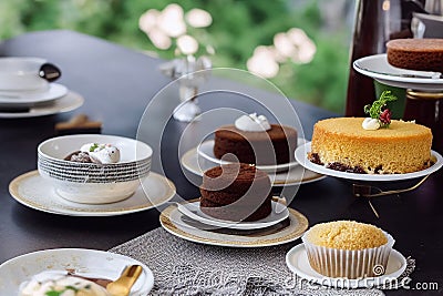 Appetizing cakes with a bowl of ice cream Stock Photo