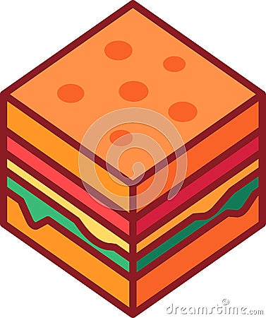 Cubic Hamburger Outline Isolated Isometric Icon Stock Photo