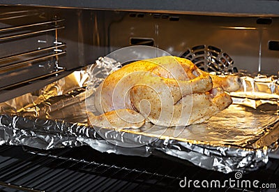 Appetizing fried chicken stuffed with rice from the oven Stock Photo
