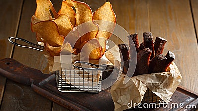 Appetizing fried golden brown croutons Stock Photo
