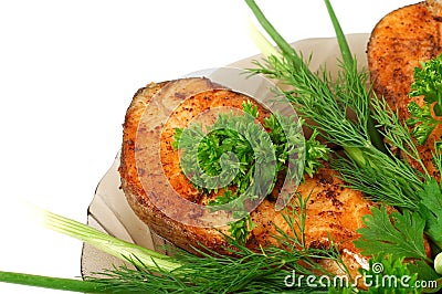 Appetizing fried salmon Stock Photo