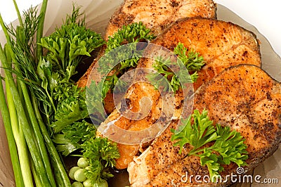 Appetizing fried salmon Stock Photo