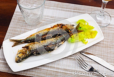 Appetizing fried sardines Stock Photo