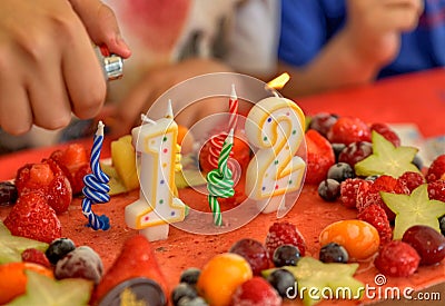 Appetizing fruit ice-cream cake decorated Stock Photo