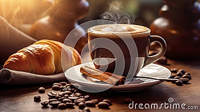 Appetizing hot cappuccino with fresh roasted coffee beans. Generative ai Stock Photo