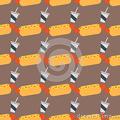 Appetizing hot dog seamless pattern background mustard ketchup fresh wheat buns vector illustration Vector Illustration