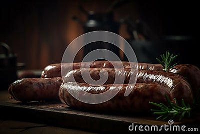Appetizing meat sausages. AI Generated Stock Photo