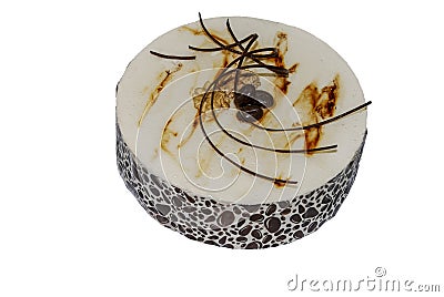 Mocha cake decorated with decorative gel and chocolate Stock Photo