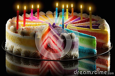 appetizing multi-colored confection with candles for festive birthday party Stock Photo