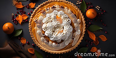 Appetizing pumpkin pie. Pie close-up. The theme of cooking and autumn. Generative AI Stock Photo