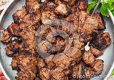 Appetizing roast meat shish kebab Stock Photo