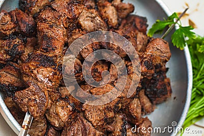 Appetizing roast meat shish kebab Stock Photo